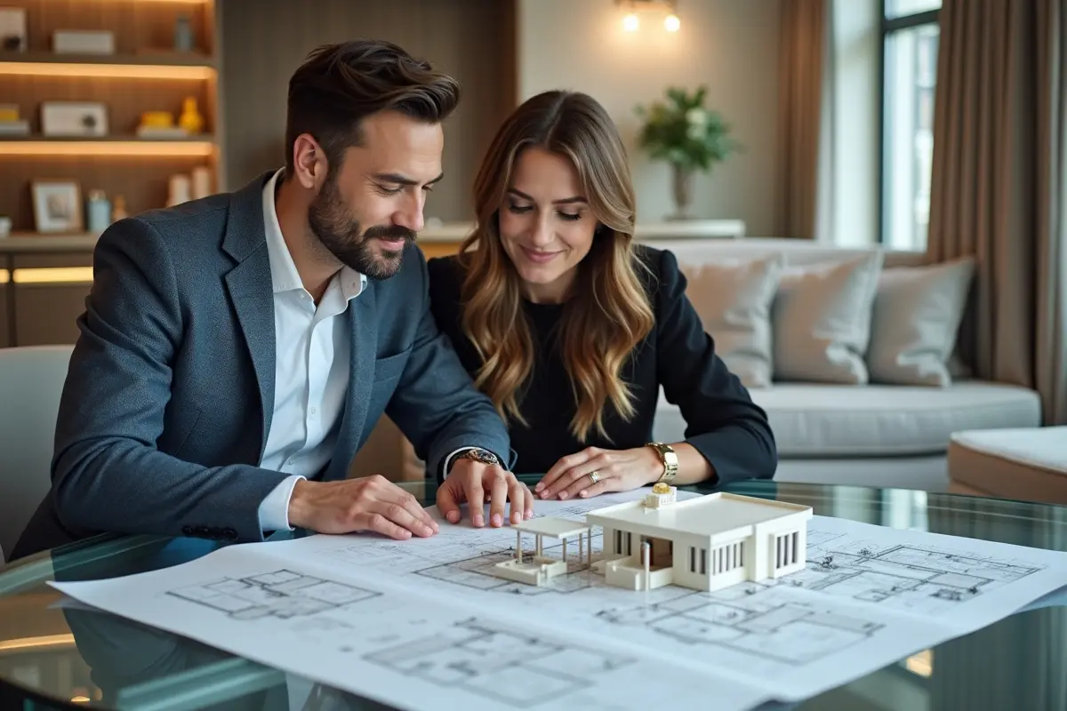 couple meeting luxury custom home builder to plan personalized dream house