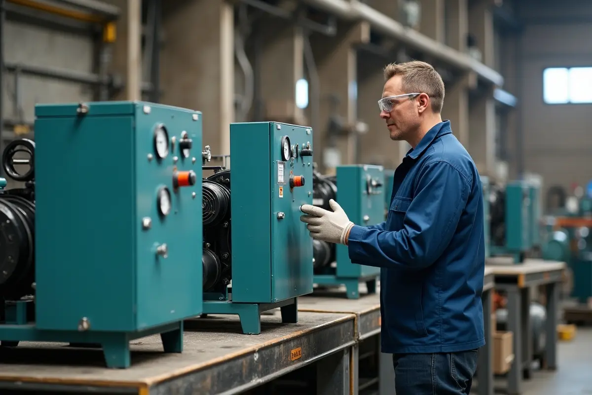 technician comparing different industrial air compressor types