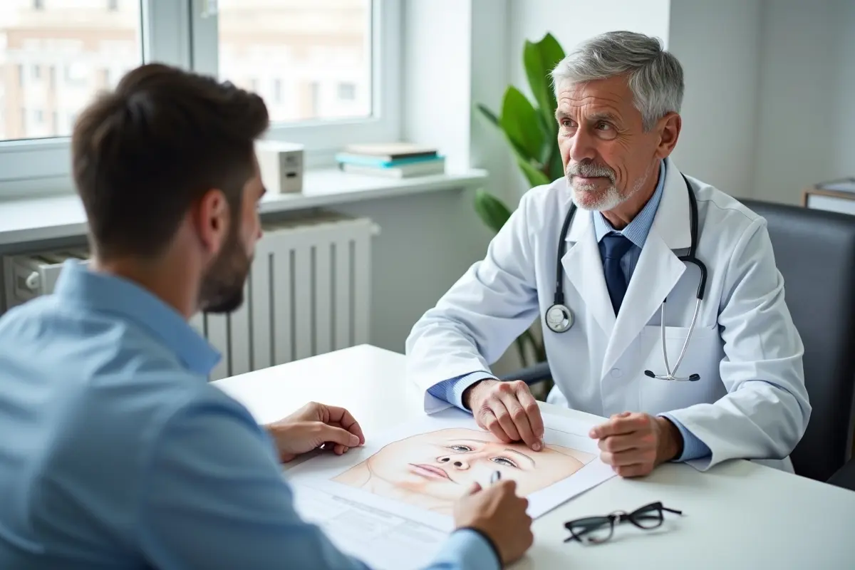 patient consulting surgeon about rhinoplasty procedure