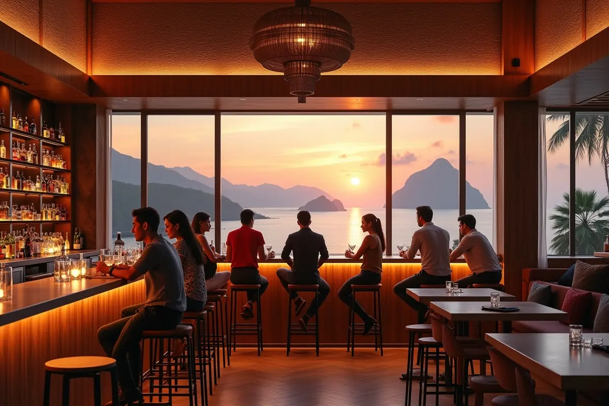 travelers visiting unique destination bar for premium cocktail experience