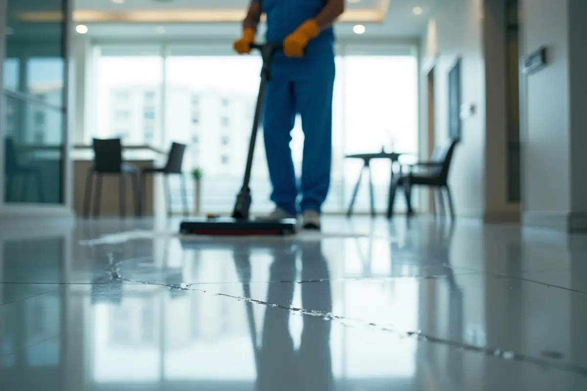 professional floor cleaner restoring spotless floors with specialized equipment