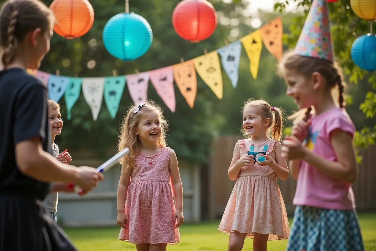 children enjoying budget friendly magic themed birthday party with decorations