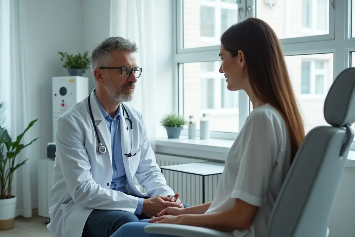 experienced plastic surgeon consulting patient in modern medical clinic
