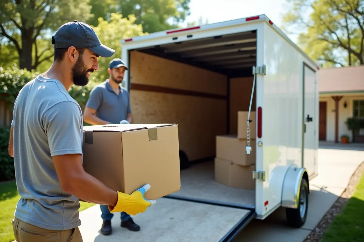 diy mover loading belongings safely into a rented utility trailer